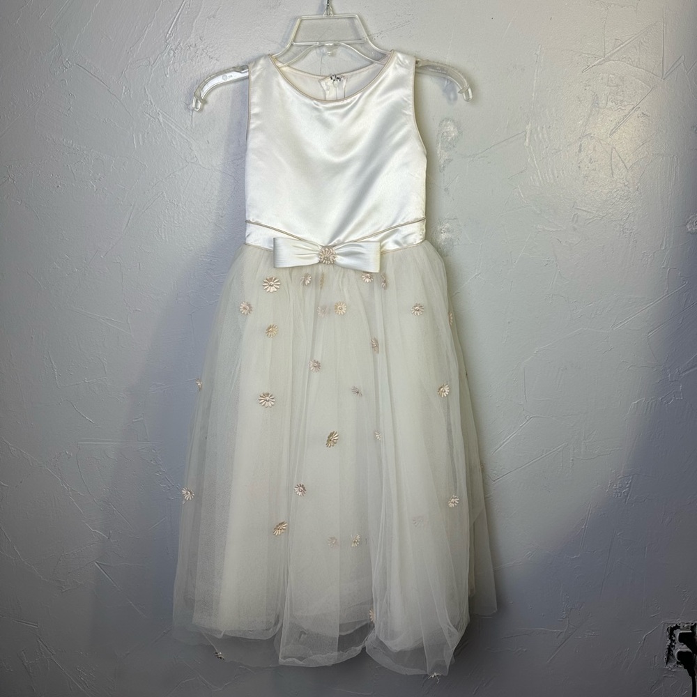 Mon Cheri Bridal Flower Girl Dress Ivory with Champagne colored Flowers - 6X